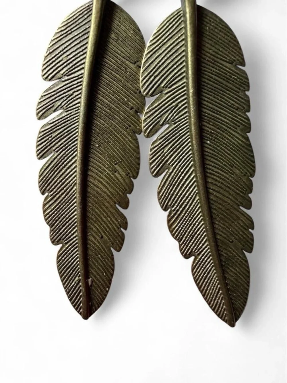 Boutique Handmade Turquoise Feather Boho Statement Earrings - NEW - Picture 2 of 5
